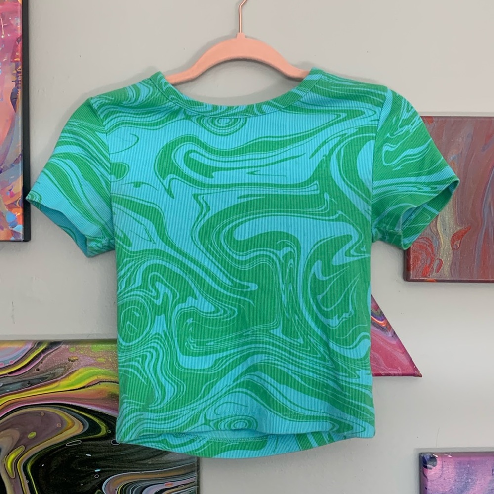 Teal and green short sleeve t-shirt